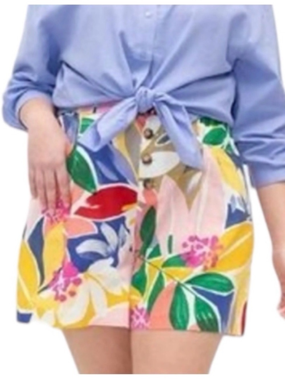 Eloquii Shorts Linen High Waist Tropical Floral Print 18 Colorful Resort Beach